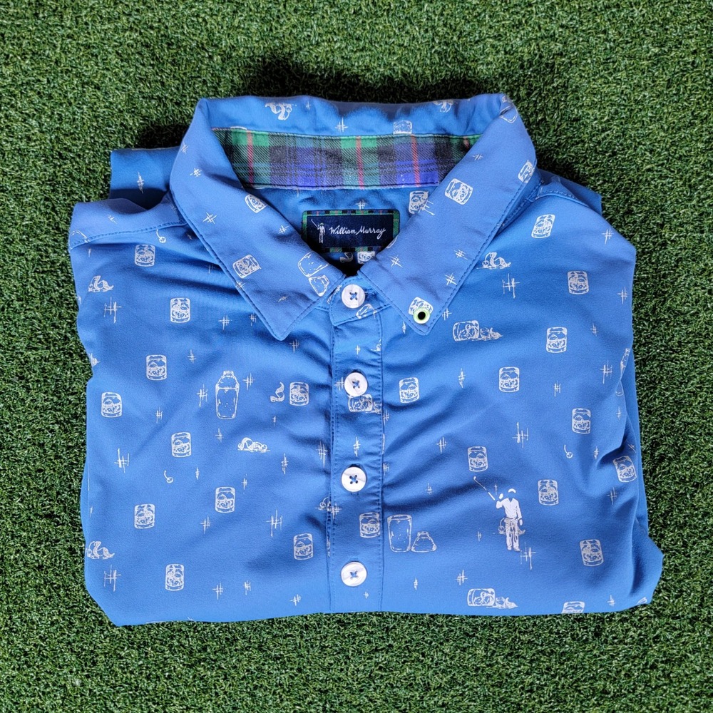 William Murray Golf Polo Shirt‎ Cocktail Print Short Sleeve Blue Small